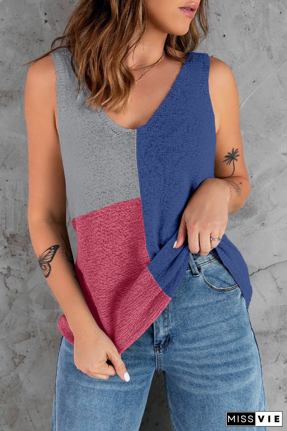 Color Block Knitted Tank Top