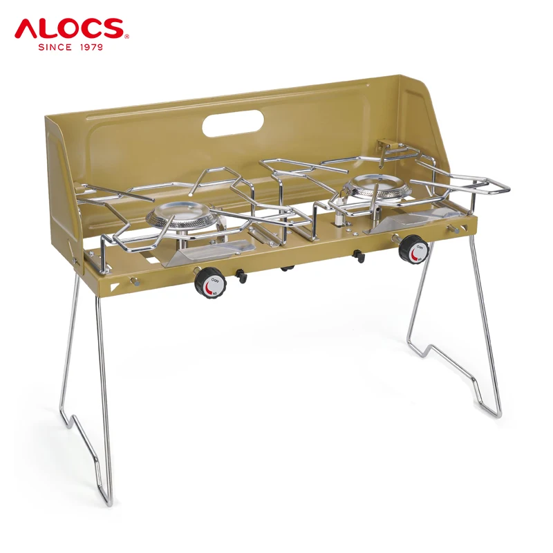 Alocs Suitcase Outdoor Camping BBQ Gas Burning Stoves Portable 2 Burner Folding Hiking Grill Cassette Gas Cooker Stoves