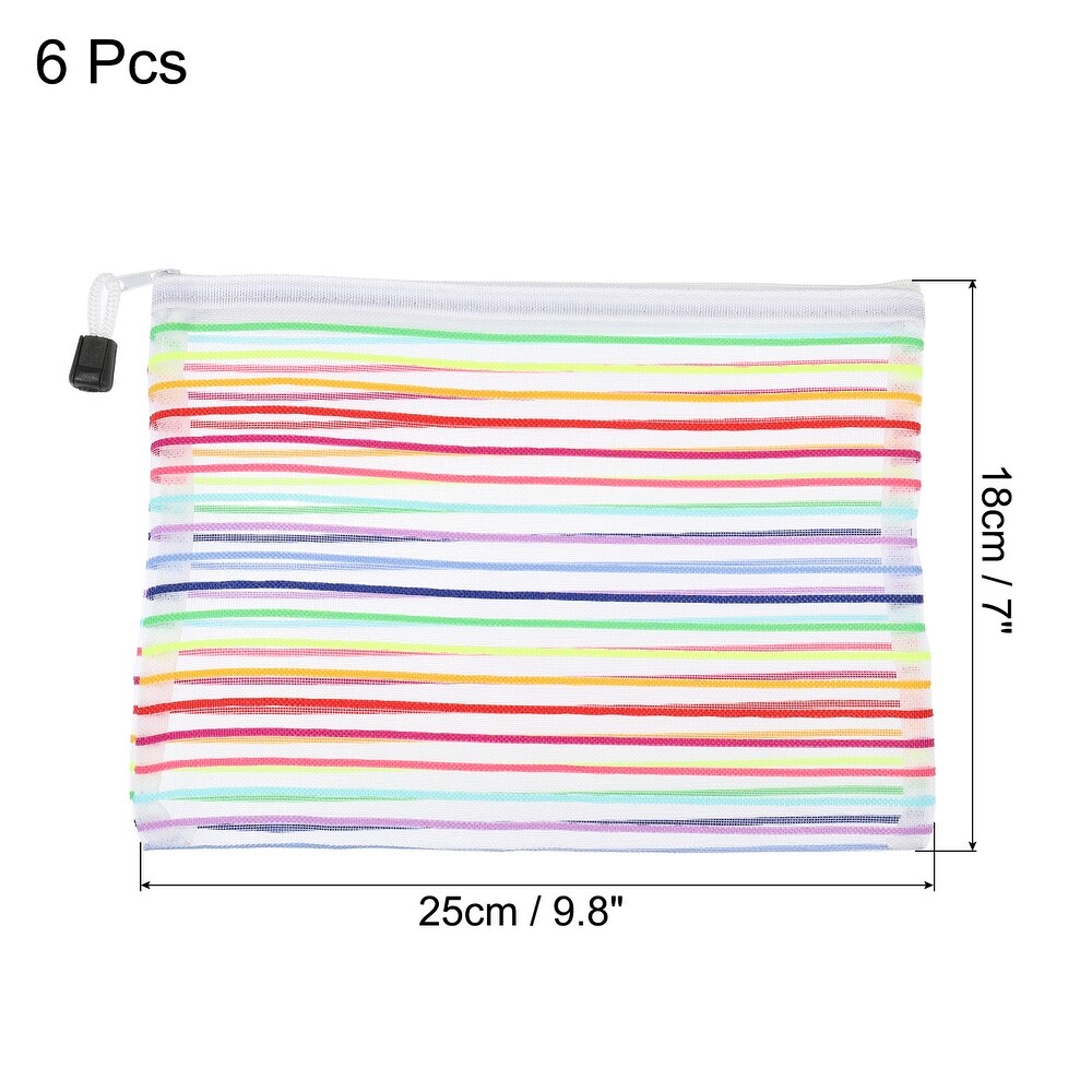 6 Pcs Mesh Zipper Pouches  A5 Colorful Document Bags Storage Organizer   9.8 x 7 inch