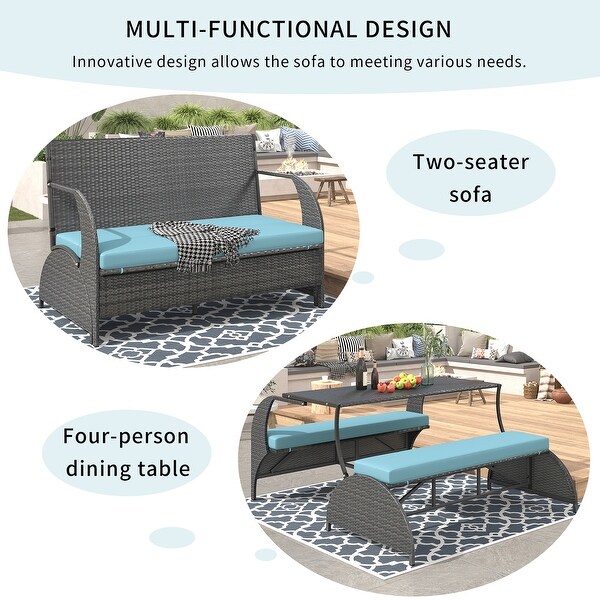 Roomfitters Versatile Outdoor Loveseat Converts to Four Seats and a Table，Durable Design，Ideal for Gardens，Lawns，Patio