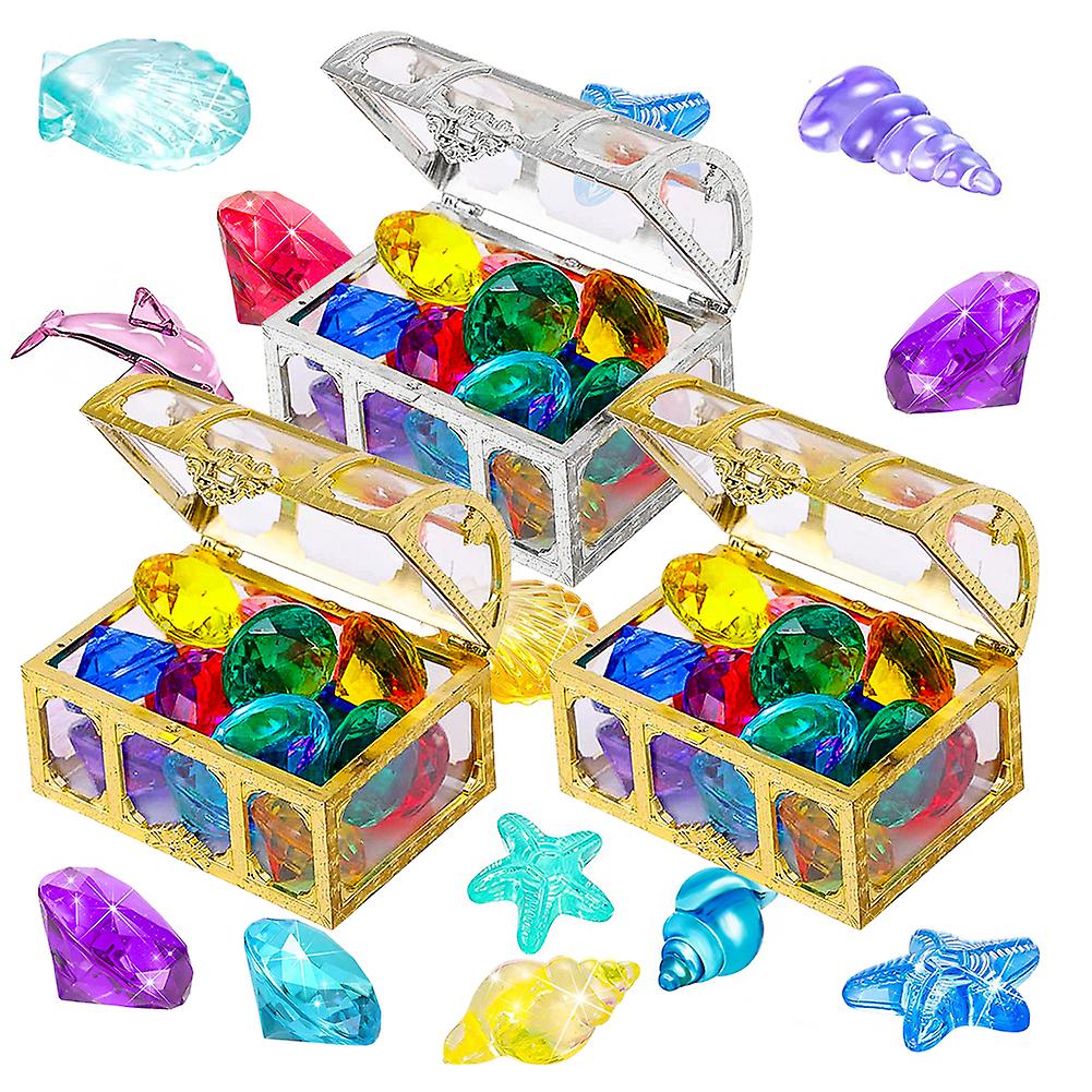 24pcs Diving Toy Set Baby Bath Tub Toys For Swimming Pool Bathtub Beach Marine Animal Toy Diamond Gem Toy With Pirate Box