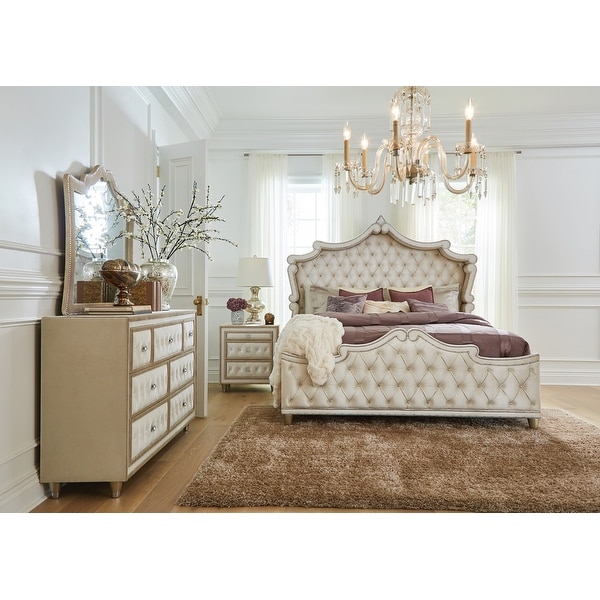 Justine Ivory and Camel Tufted 4-piece Bedroom Set - - 33987995