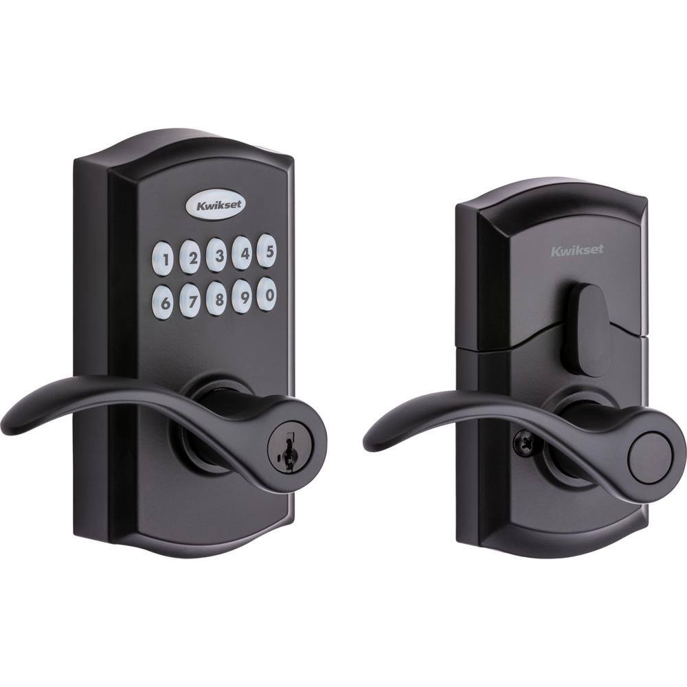 Kwikset 955 SmartCode Matte Black Electronic Pembroke Door Handle Featuring SmartKey Security 955PML514SMTCP