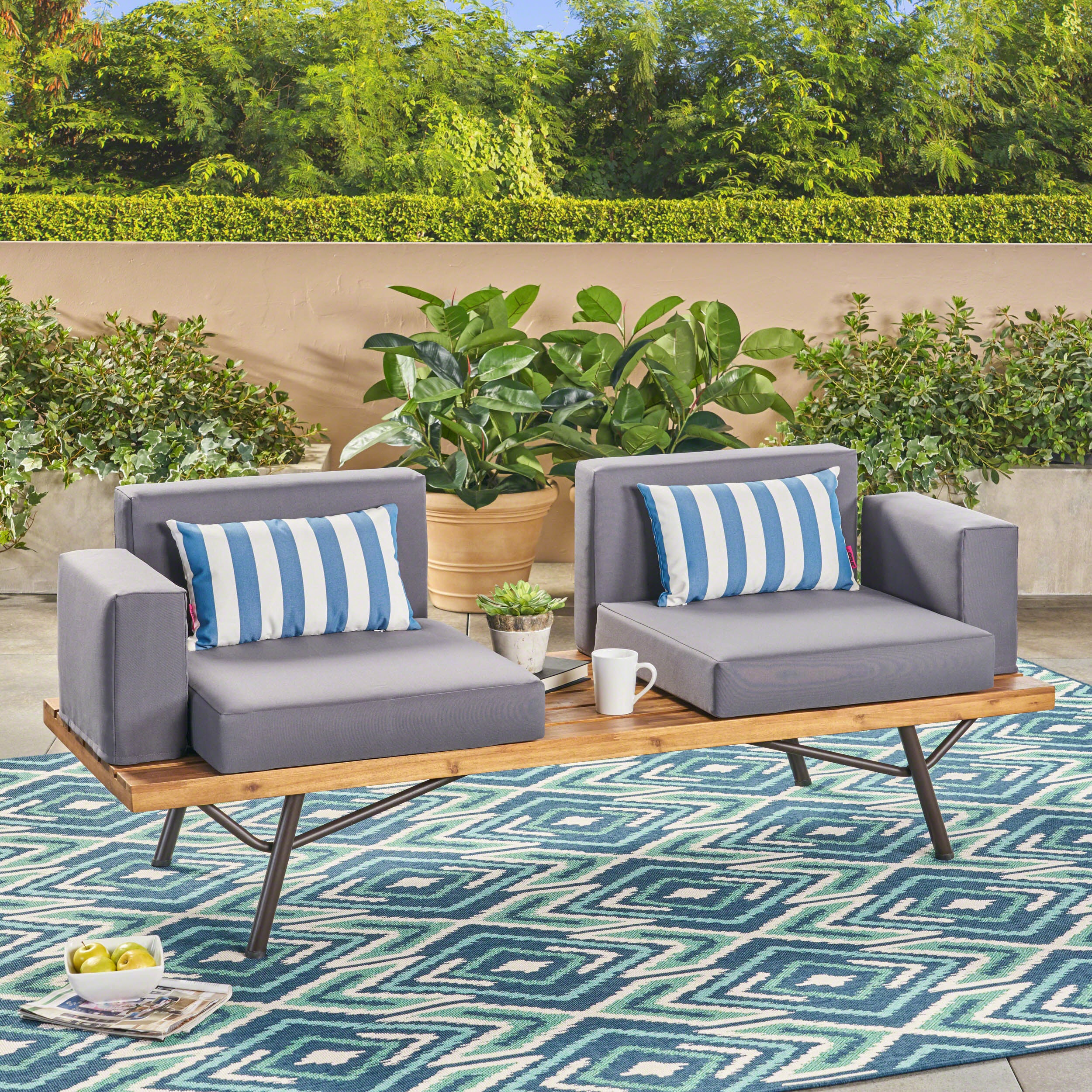 Baish Outdoor Acacia Wood 2 Seater Sofa, Teak