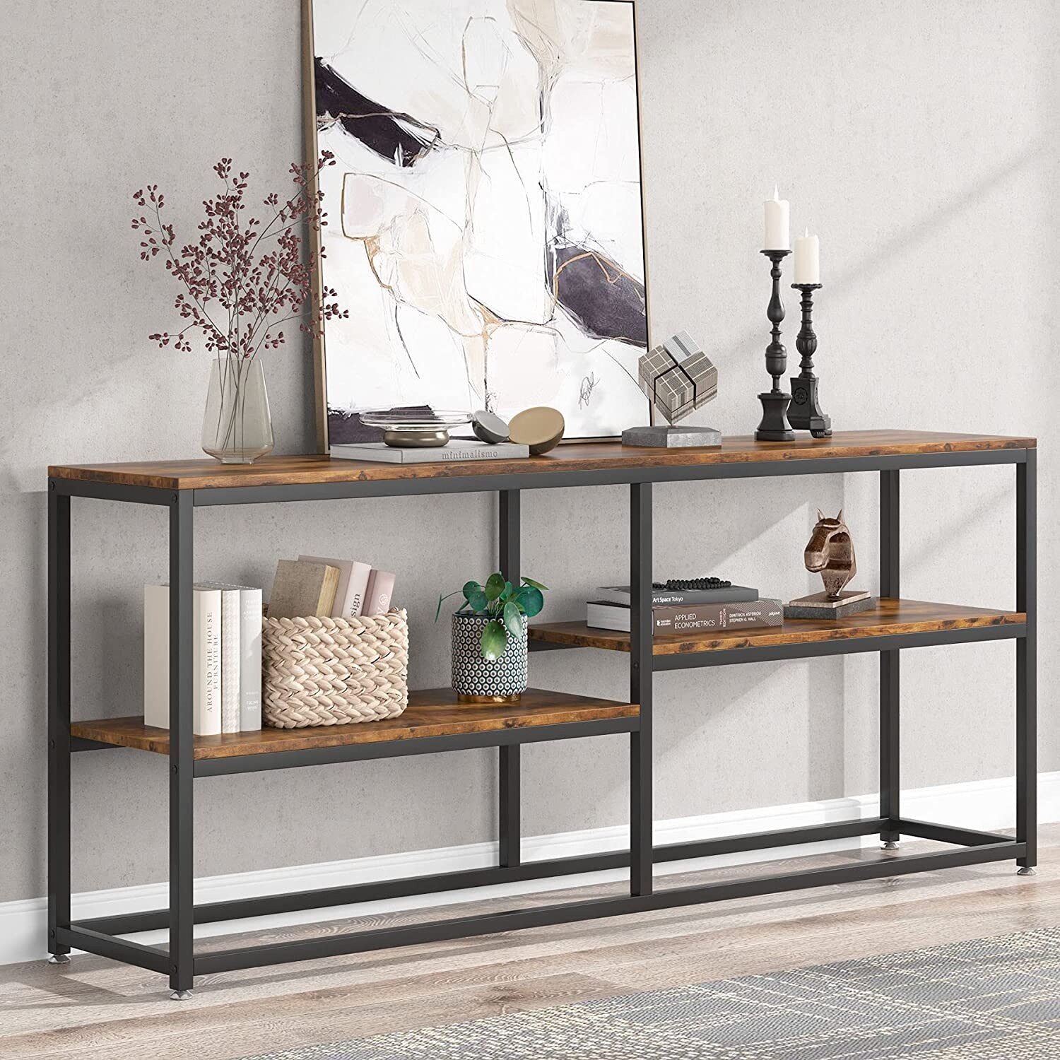 70.9 inch Extra Long Narrow Sofa Console Table with Storage Shelves