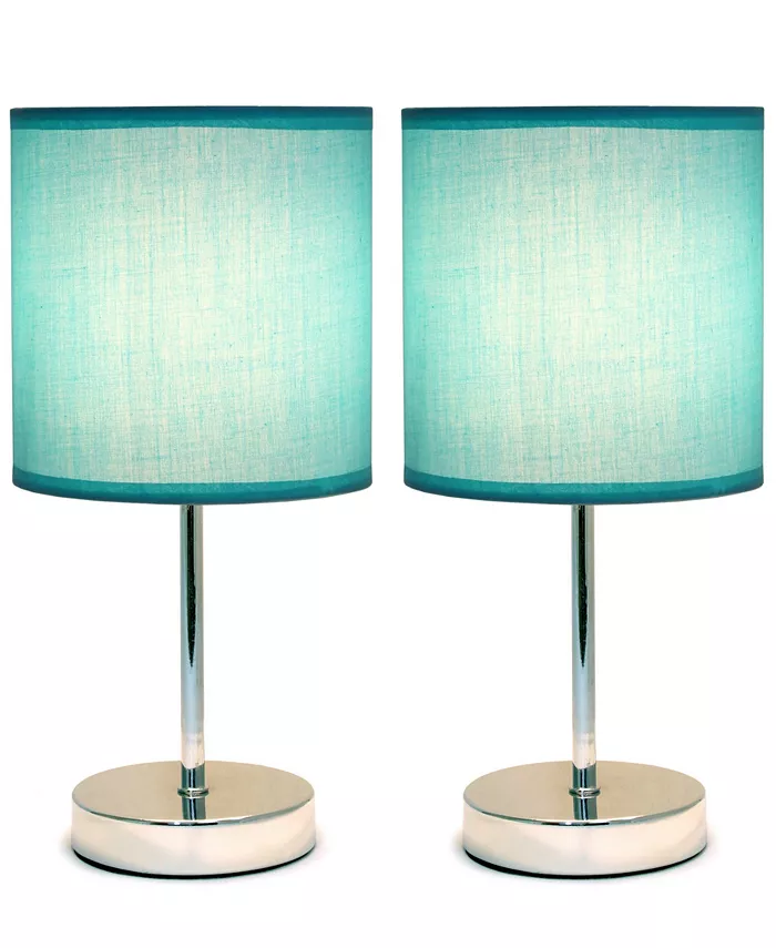 All The Rages Simple Designs Chrome Mini Basic Table Lamp with Fabric Shade 2 Pack Set