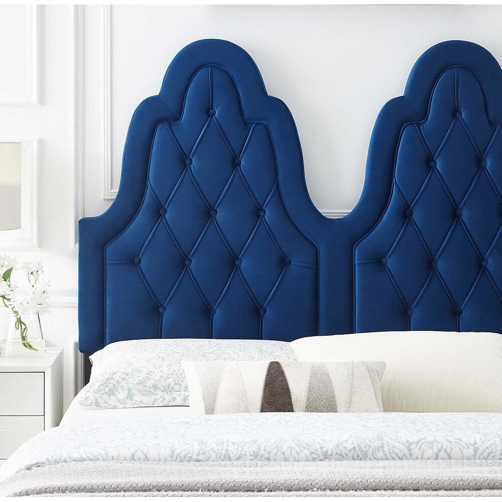 Janesville Twin Arched Button Tufted Blue Velvet Upholstered Twin Size Headboard