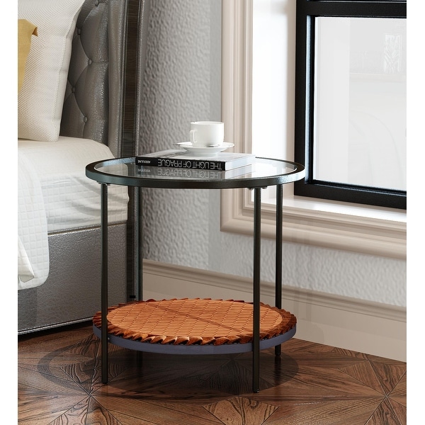 Corvus Matura 21-inch Round Glass End Table With Storage