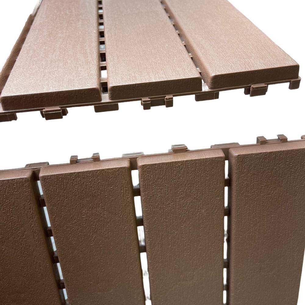 GOGEXX 12 in. x 12 in. Outdoor Square Plastic Interlocking Flooring Deck Tiles for Courtyard Garden(Pack of 44 Tiles) in Brown C-F-B-90469