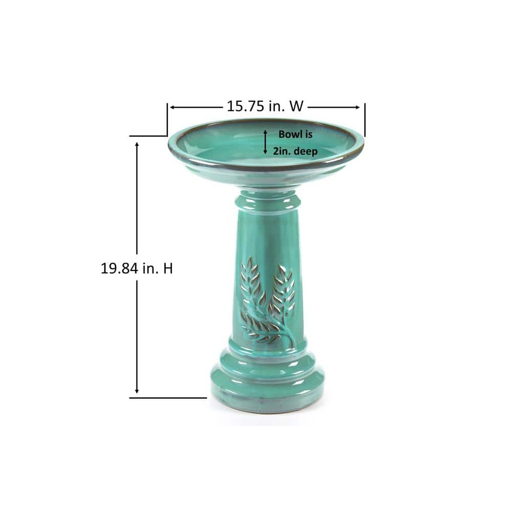 Smart Solar Wingate 15-3/4 in. Minty Teal Ceramic Traditional Birdbath 207239-MG