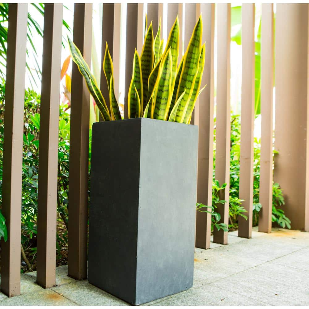 KANTE 28 in. H Square Charcoal Concrete/Fiberglass Indoor Outdoor Modern Tall Planter OSF0002C-C60121