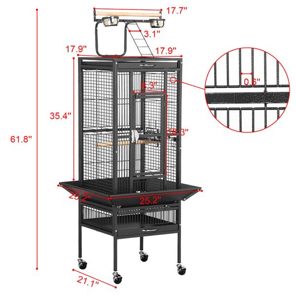 Yaheetech Wrought Iron Select Pet Bird Cage Play Top Parrot Cockatiel Cockatoo Parakeet Finches-Black