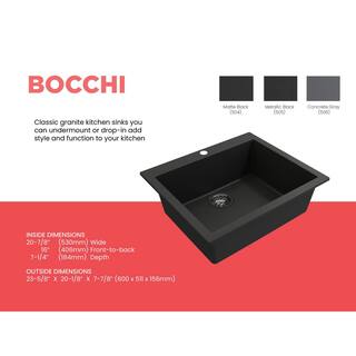 BOCCHI Campino Uno Matte Black Granite Composite 24 in. Single Bowl Drop-InUndermount Kitchen Sink with Strainer 1606-504-0126