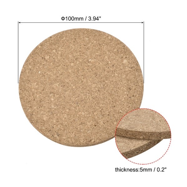 100mm Round Coasters 5mm Thick Cork Cup Mat Pad for Tableware 8pcs - Wood