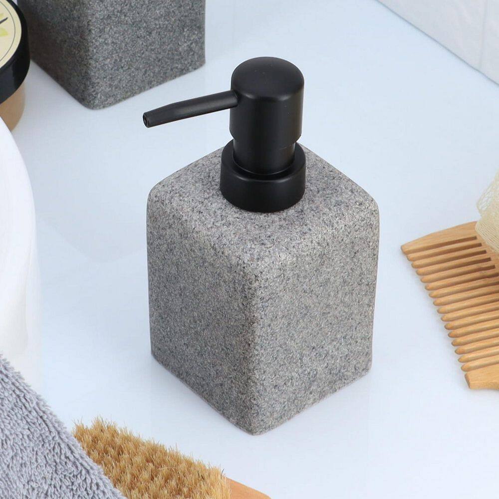 Granite 3-Pieces  Bath Accessory Set with Soap Pump Tumbler and Soap Dish Polyresin Grey SET3GRANITE6194180