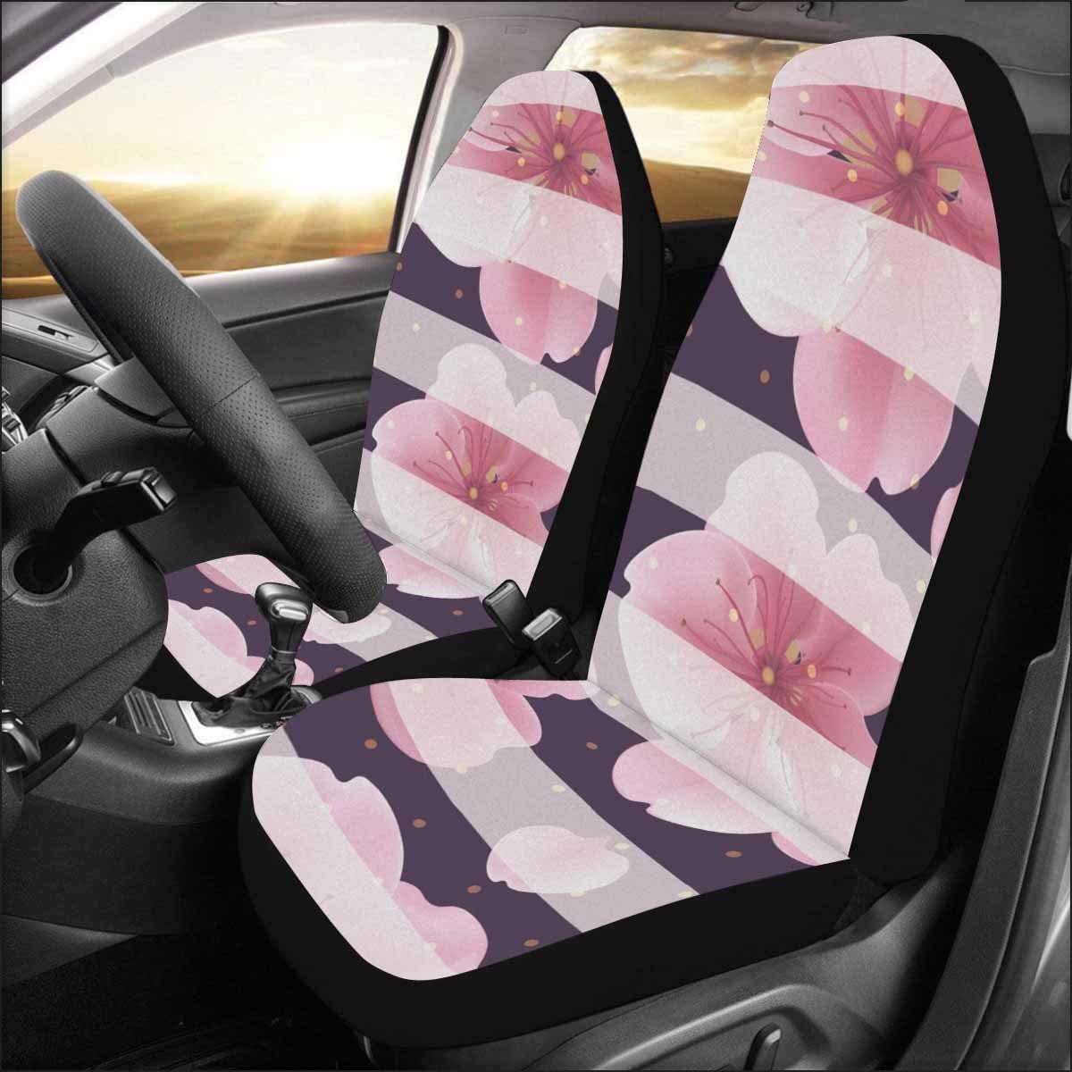 KXMDXA Set of 2 Car Seat Covers Pink Sakura Flowers with Petals Summer Flowers Dots and Lines Universal Auto Front Seats Protector Fits for Car，SUV Sedan，Truck