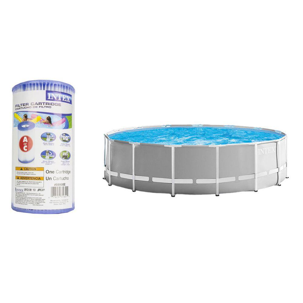 Intex 15 ft. x 4 ft. Round Metal Frame Pool Above Ground Swimming Pool Set and Replacement Filter Pump Cartridge(6-Pack) 26725EH + 6 x 29000E