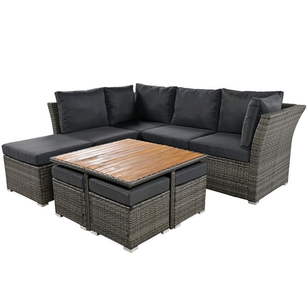 10 Pieces Outdoor Conversation Set with CoffeeTable and Ottomans