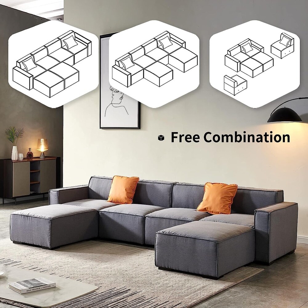 U Shape Convertible Modular Sectional Sofa with Reversible Ottoman