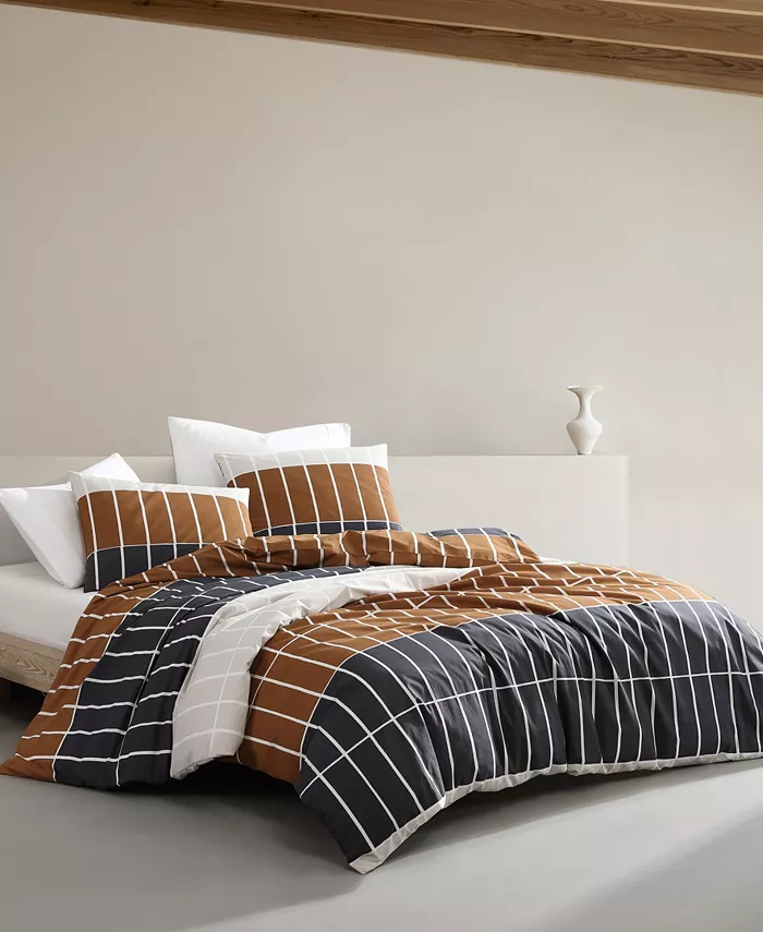 Marimekko Tiiliskivi Raita Cotton 3 Piece Duvet Cover Set， Full Queen