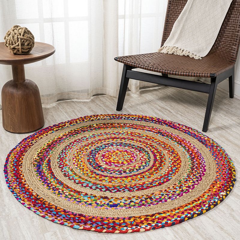 JONATHAN Y Isla Round Boho Braided Rag and Jute Rug