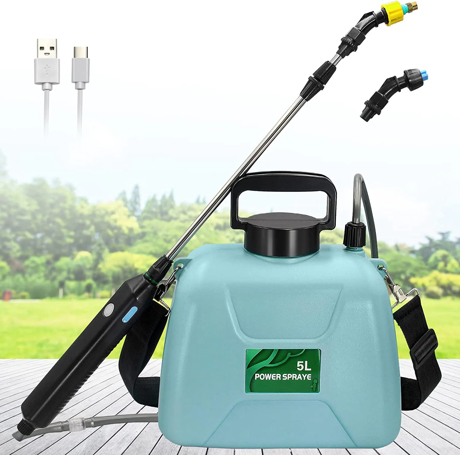 8 Litres Battery Powered Electric Sprayer with Telescopic Wand and Adjustable Shoulder Strap Portable Garden Sprayer