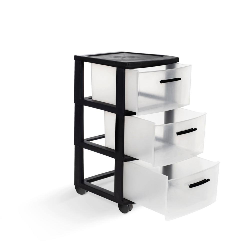 MQ 3-Drawer Resin Rolling Cart in Clear and Black (2-Pack) 547-BLK2PK