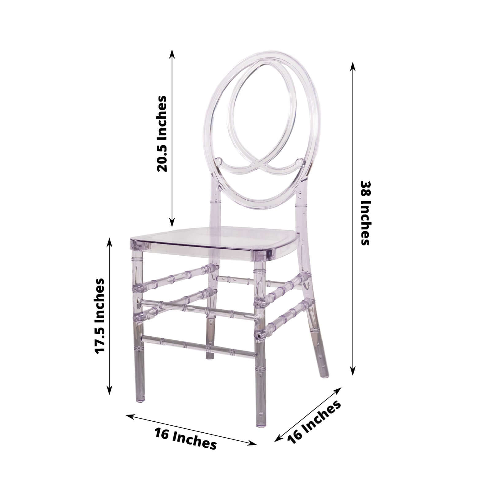 Stackable Clear Acrylic Phoenix Chiavari Ghost Chair, Transparent Resin Armless Oval Back Event Chair