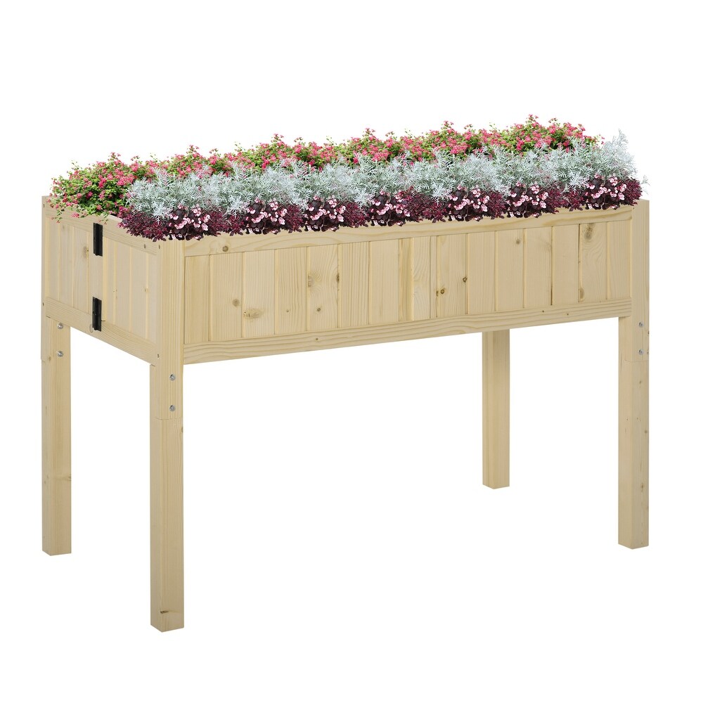 Outsunny Elevated Wood Foldable Raised Garden Bed with Drainage Hole  Outdoor Workstation with Legs  Space Saving Design