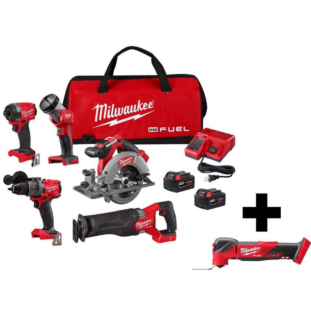 MW M18 FUEL 18-Volt Lithium-Ion Brushless Cordless Combo Kit (5-Tool) with M18 FUEL Brushless Oscillating Multi-Tool 3697-25-2836-20