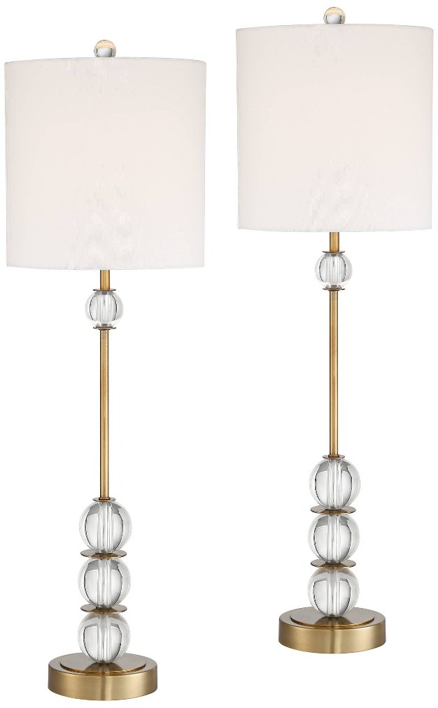 Tall Set Of 2 Brass Crystal With Dimmer Off White Shade For Bedroom Living Room Bedside