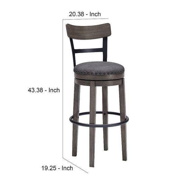 Swivel Barstool with Nailhead Trim and Curved Panel Back， Tall， Gray - 20.38 L x 19.25 W x 43.38 H