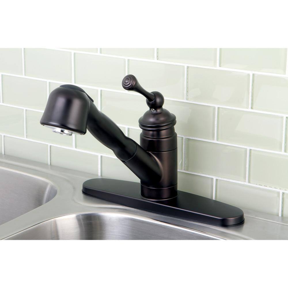 Kingston Brass Vintage Single-Handle Deck Mount Pull Out Sprayer Kitchen Faucet with Deck Plate Included in Oil Rubbed Bronze HKB3895BL