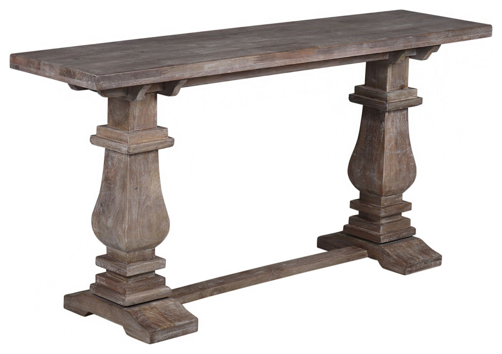 Charleston 63 quotDouble Pedestal Mango Wood Console Table   Traditional   Console Tables   by Bill Grace  Houzz