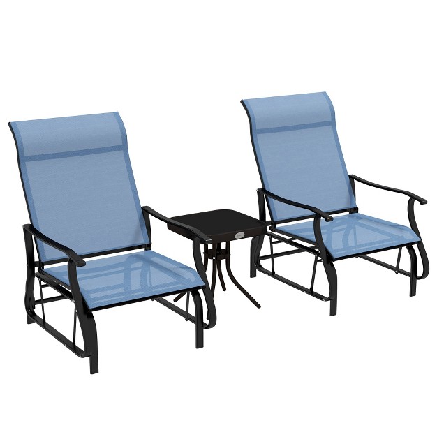 Outsunny 3 piece Outdoor Gliders Set Bistro Set With Steel Frame Tempered Glass Top Table For Patio Garden Backyard Lawn