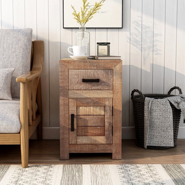 Furniture of America Anaisha Rustic Solid Wood Storage Side Table