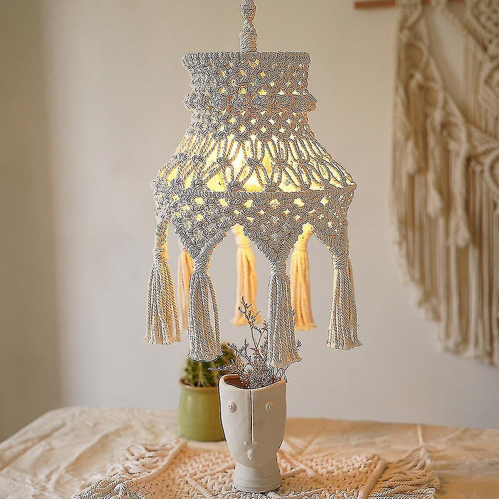 Macrame Lamp Shade Boho Hanging Pendant Light Cover， Chandelier Shade For Bedroom Living Room Nurse