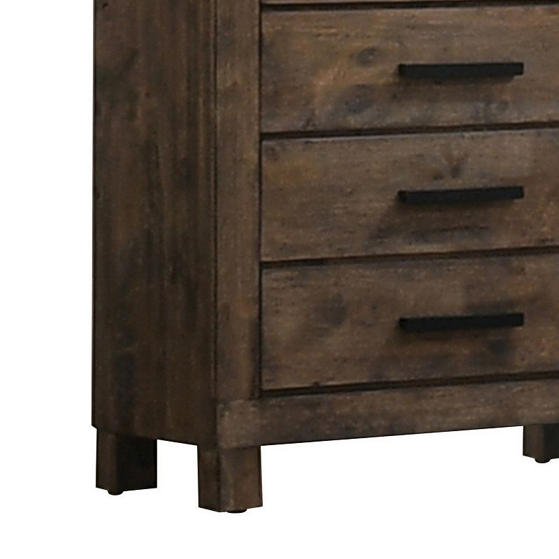 Wooden Chest with 5 Drawers and Grain Details， Brown