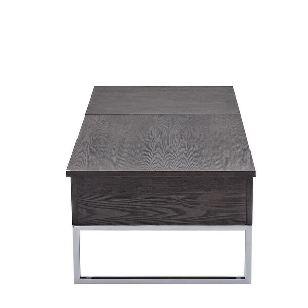 Modern Coffee Table Wooden End Table w/Lift Top Gray Oak and Chrome