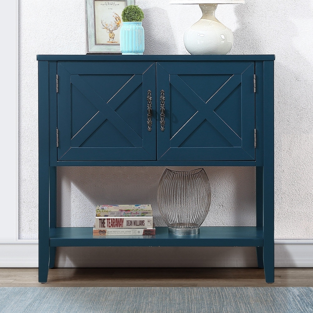 35'' Farmhouse Wood Buffet Sideboard Console Table with Bottom Shelf and 2 Door Cabinet