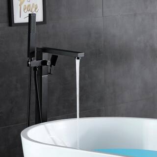 Miscool Tesla Single-Handle Floor Mount Roman Tub Faucet with Hand Shower in Matte Black FASMDH10C807MBL