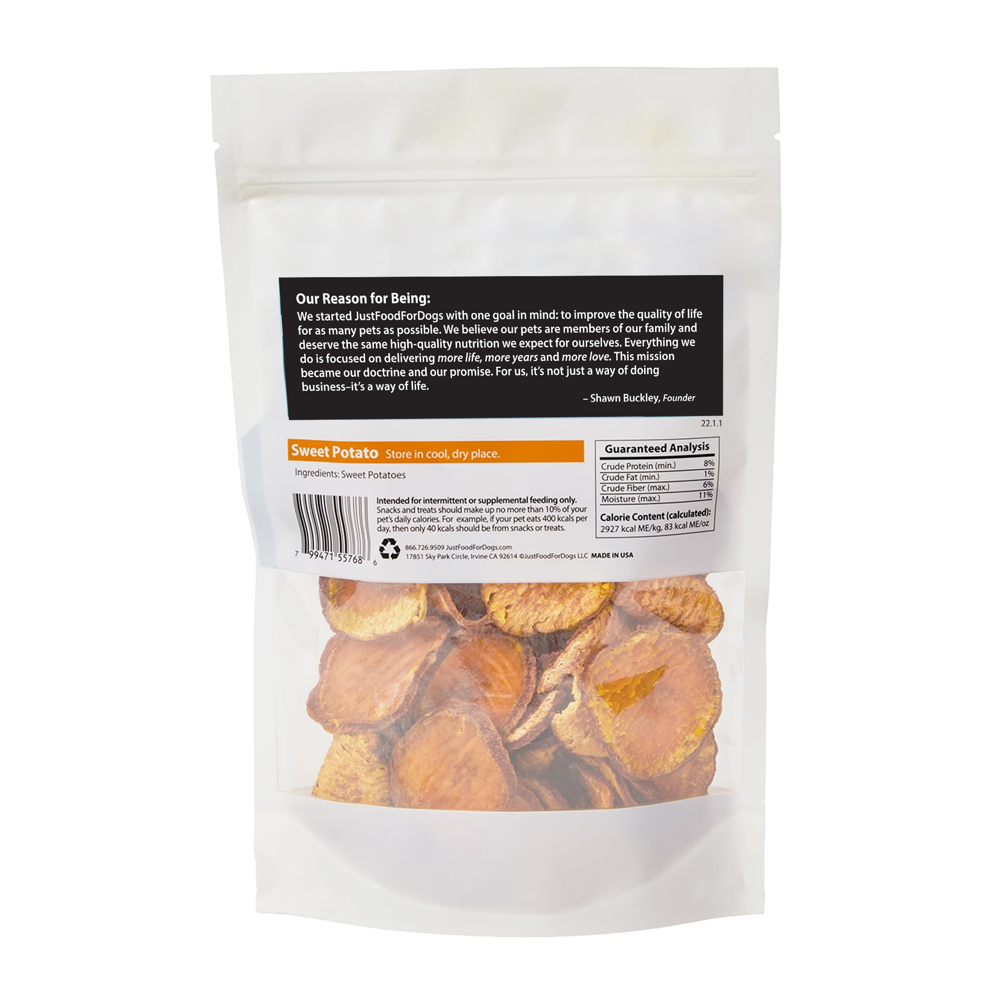 JustFoodForDogs Sweet Potato Dog Treats， 2.5 oz.