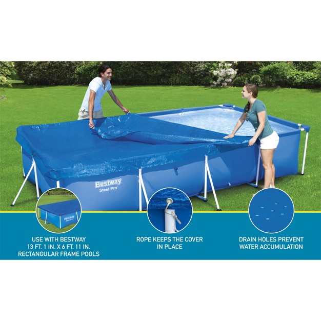 Bestway Flowclear Pro Rectangular Uv Resistant Polyethylene Above Ground Swimming Pool Cover With Ropes pool Not Included