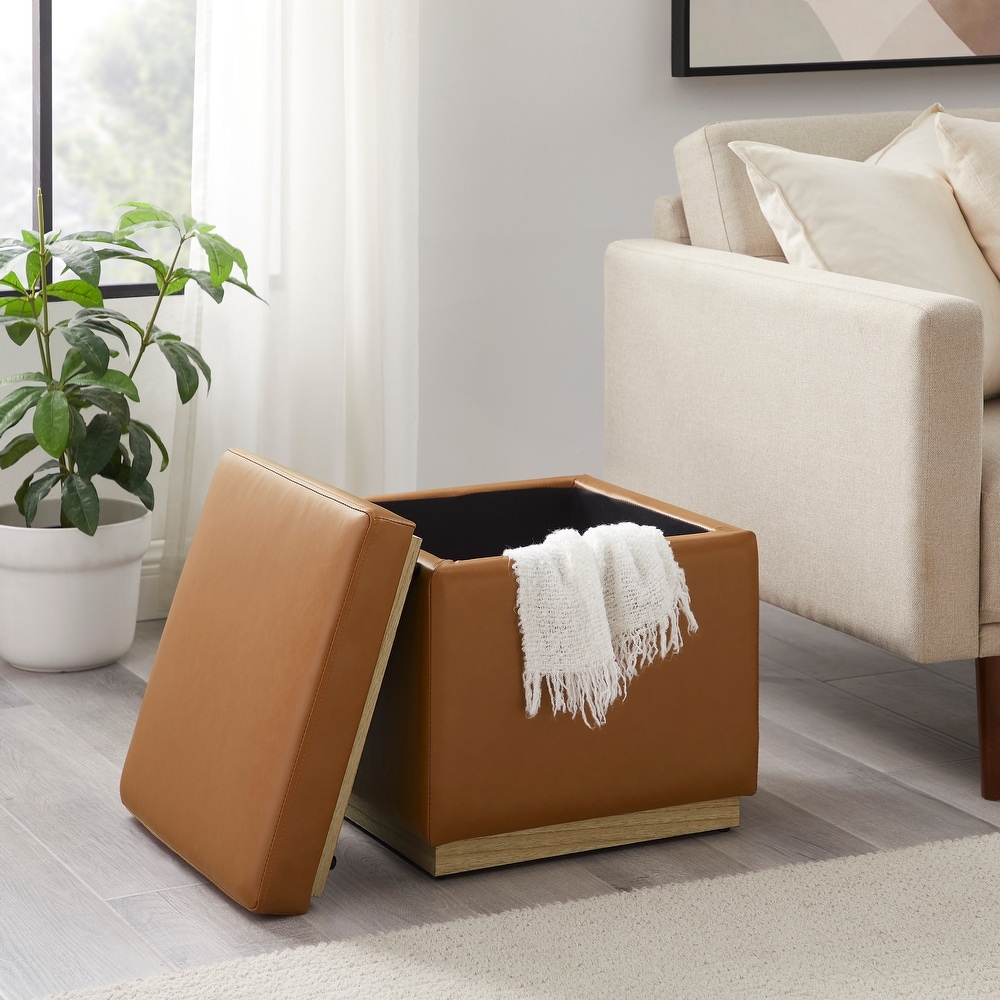 Rue Faux Leather Square Storage Ottoman