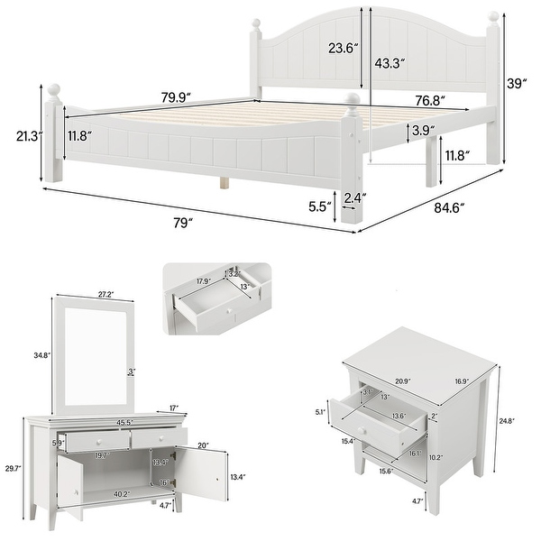 Traditional Concise Style White Bedroom Sets - - 37893687