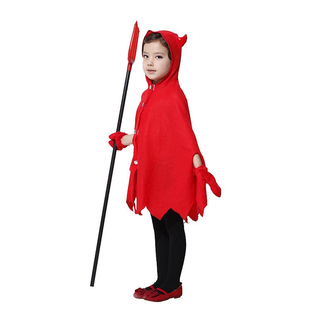 2 Pcs Cosplay Red Devils Cape Set Skirt And Glove Kids Red Poncho Halloween Costume