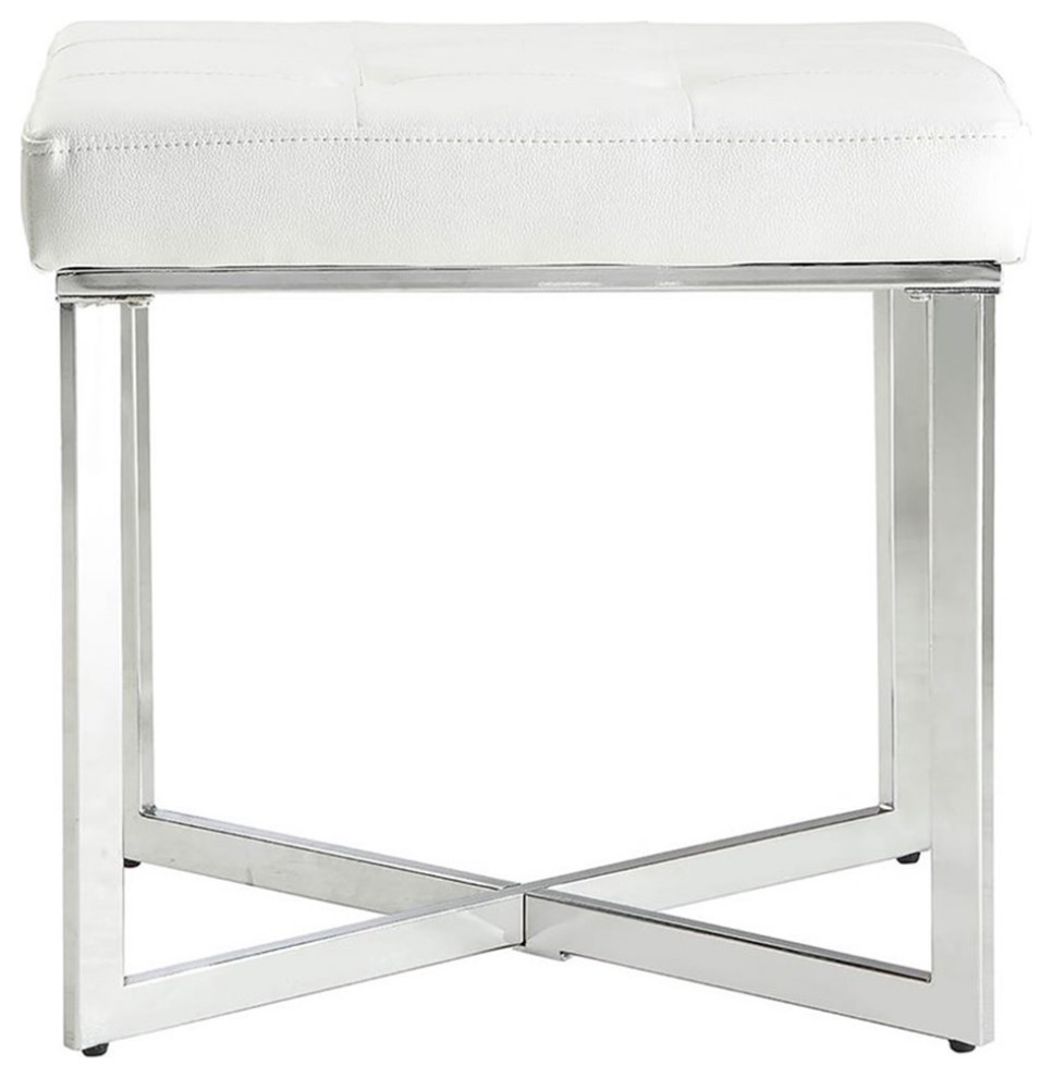 Pemberly Row Modern Faux Leather Summer Vanity Bench White/Chrome   Contemporary   Vanity Stools And Benches   by Homesquare  Houzz