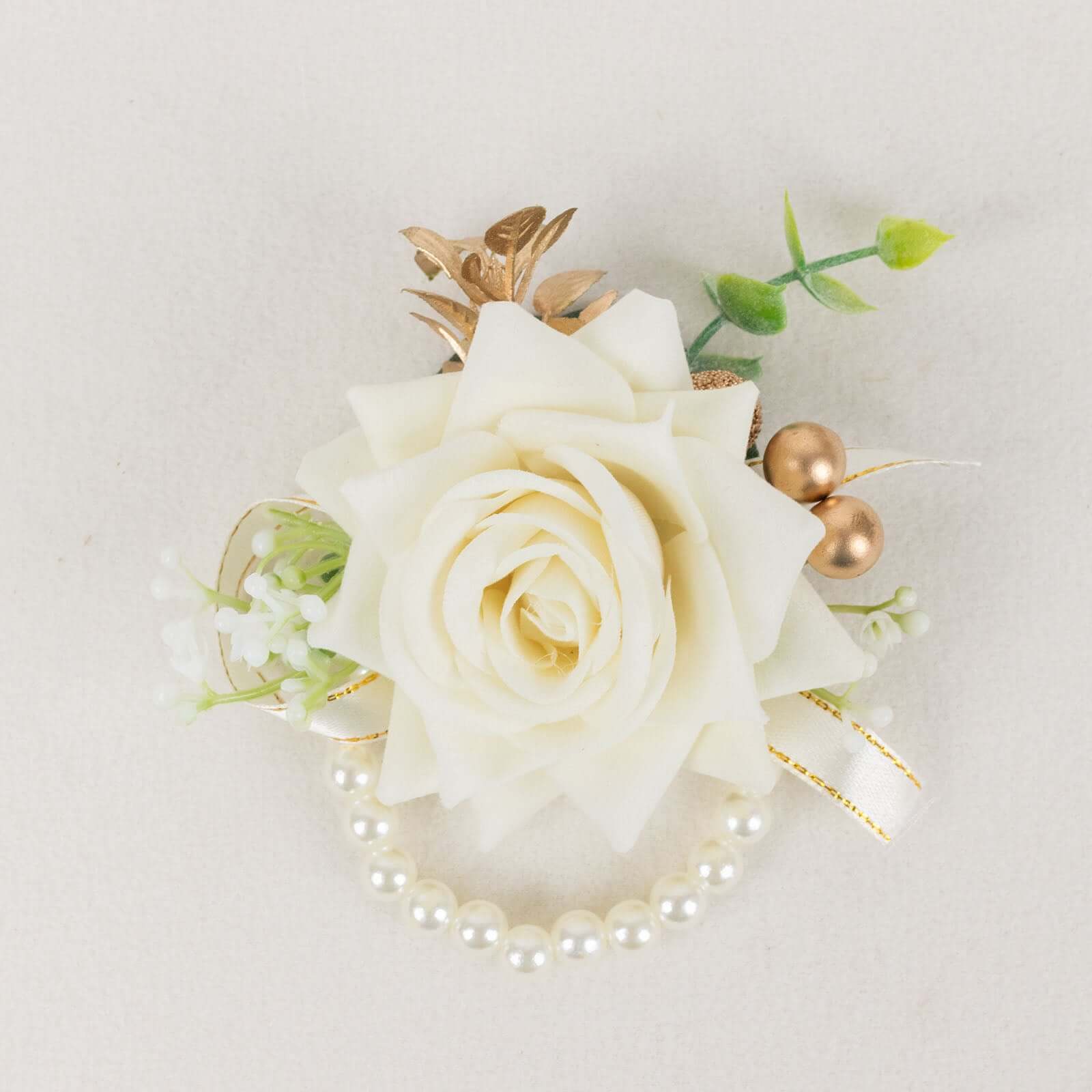 2 Pack White Silk Rose Wrist Corsage With Pearls, 4