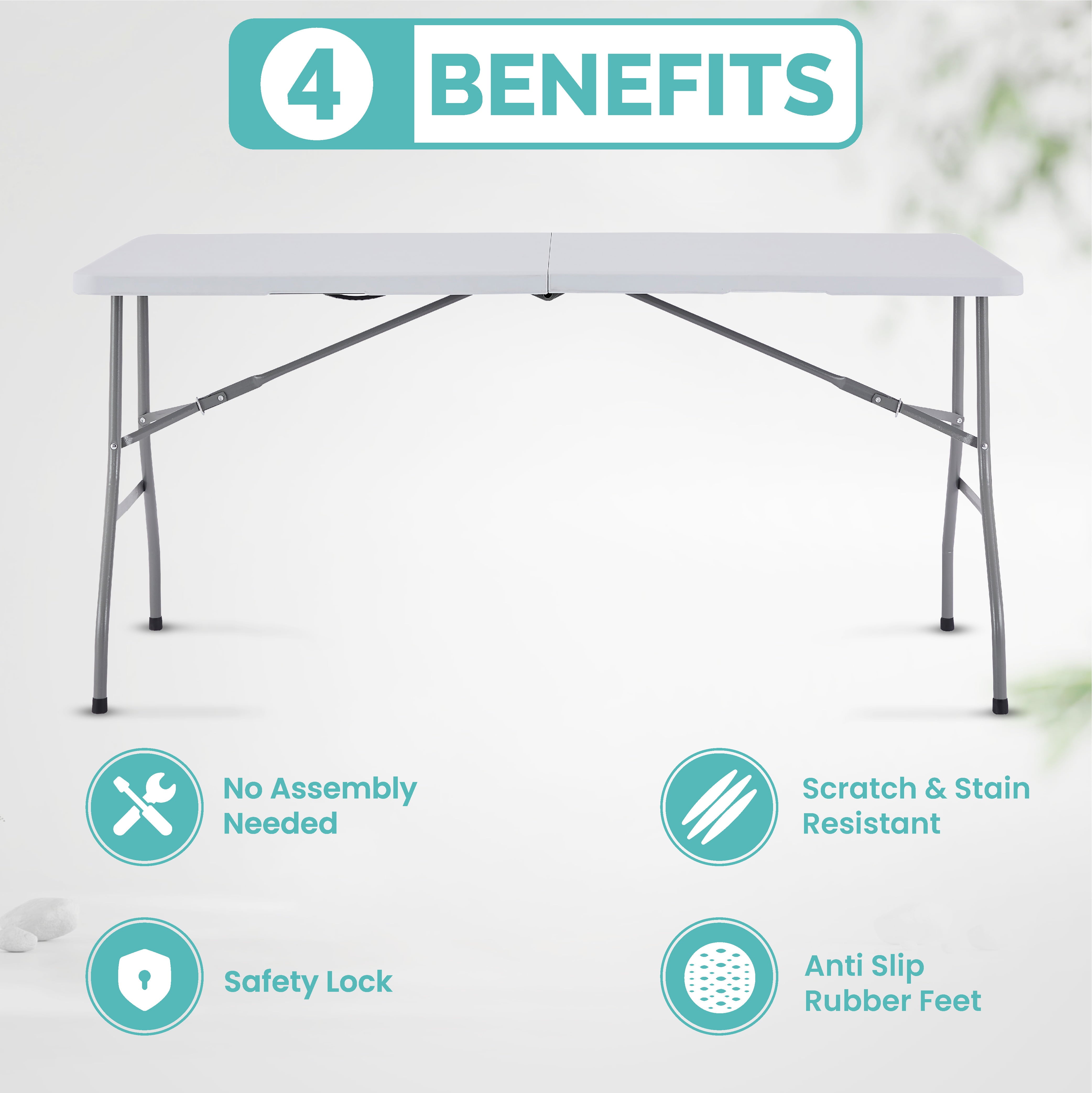 Naomi Home Folding Table 5ft Foldable Table Dinner Table Collapsible Portable Tables Folding Multipurpose Rectangular Resin Fold Up Table 5 Foot for Outdoor Camping Picnic Party- White