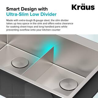 KRAUS 16- Gauge Stainless Steel 33 in. Standart Pro Double Bowl UndermountDrop-In 2-Hole Kitchen Sink with Pull Down Faucet KHT302-33-1610SFS